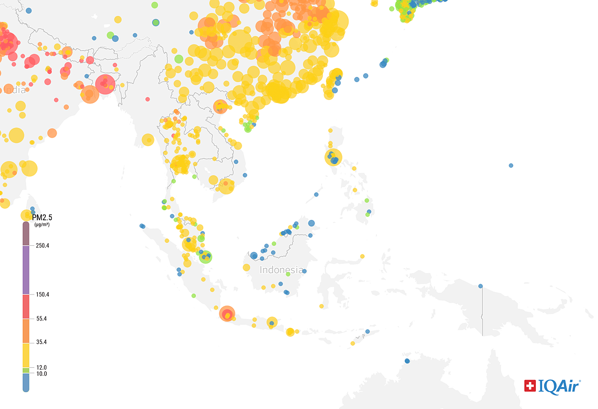 PM2.5 concentration in Southeast Asian cities in 2020